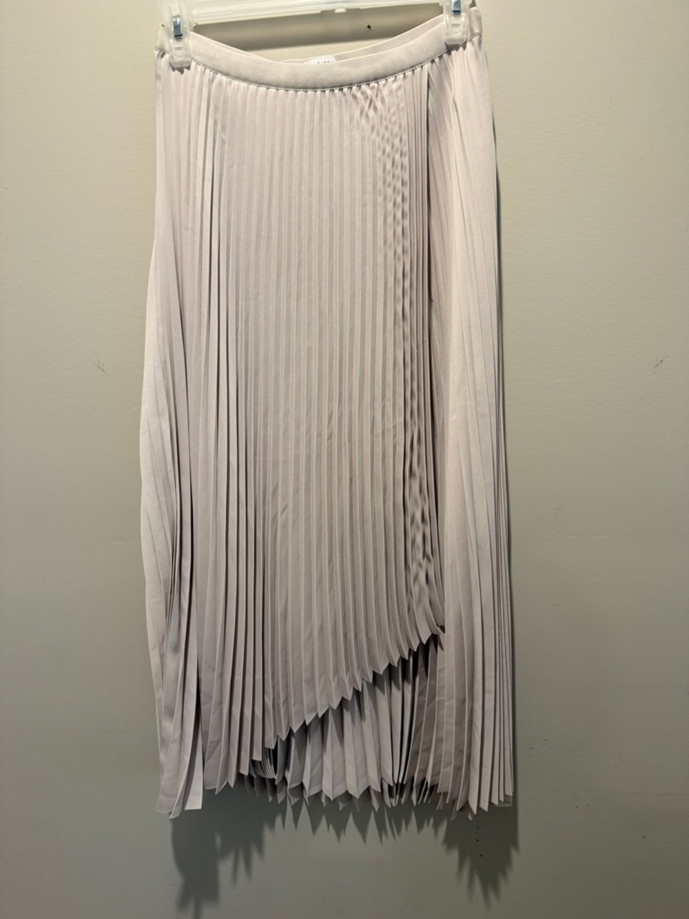 NWOT Babaton Light Cream Pleated Asymmetrical Midi Skirt